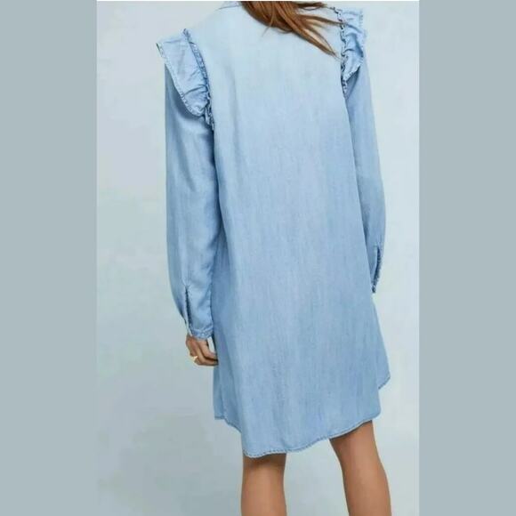 Anthropologie Cloth & Stone Ruffle Chambray Dress Size Small - Picture 2 of 10